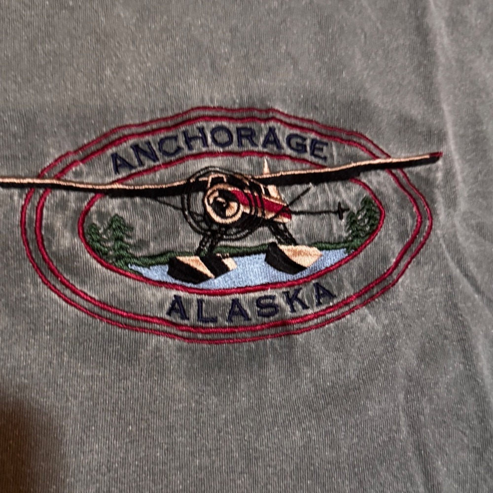 Oarsman 913 Anchorage Alaska Float Plane Embroidered T-Shirt Mens XL Gray USA
